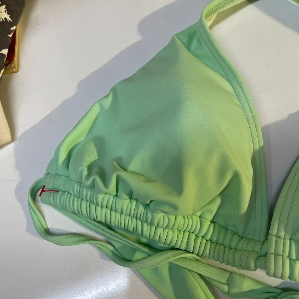 Mint Green Ruched Triangle Bikini Top | Adjustable Tie Back | Retro Y2K Swimwear